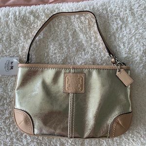Metallic Gold Leather Coach Wristlet
